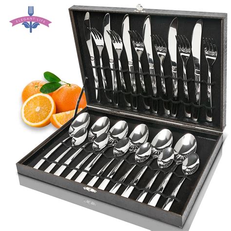 stainless steel silverware set in wooden box|silverware set in wooden box.